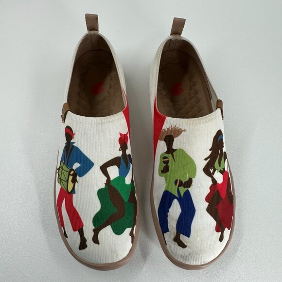 UIN Shoes - UIN Dance Up Toledo Art Painted Loafers Size 7 Canvas Slip On Flat Sneaker Cream